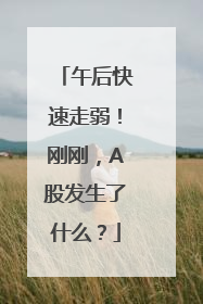 午后快速走弱！刚刚，A股发生了什么？